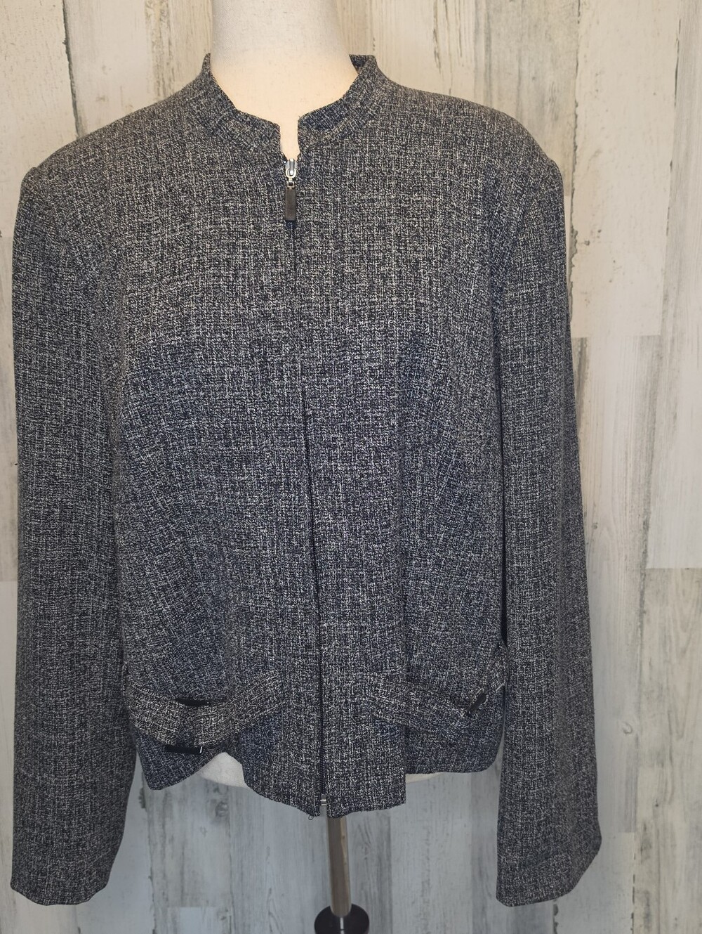 Dressbarn Women's XL Black White Tweed Zip Front Career Jacket Blazer Textured - Picture 6 of 9
